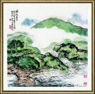 朱屺瞻_飞流直下_br_Waterfall Rushing Directly Downwards
